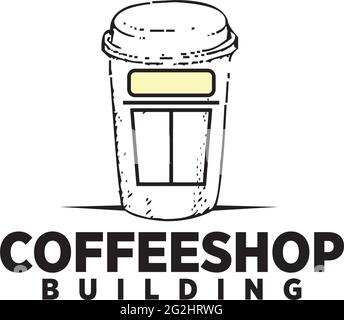 Coffee shop building logo incorporated with coffee glass as a building shop template Stock Vector