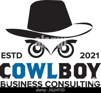 cowboy incorporated with owl eye logo design vector template Stock Vector