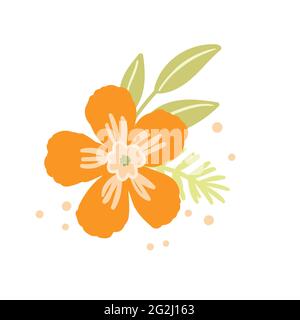 Floral set based on traditional folk art ornaments. Isolated orange and green flowers. Scandinavian style. Sweden nordic style. Vector illustration Stock Vector