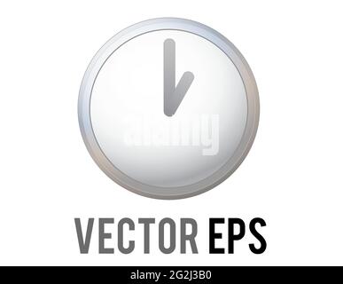 The vector shinny silver time clock icon with gray hour, minute hands and white front face Stock Vector