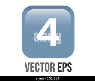 The isolated vector shiny and smooth gradient blue keycap white digit four icon button with round corners Stock Vector