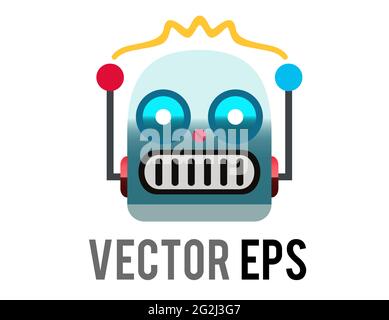 The isolated vector head of classic vintage tin toy grimace robot icon with circular eyes, triangular nose, knobs for ears Stock Vector