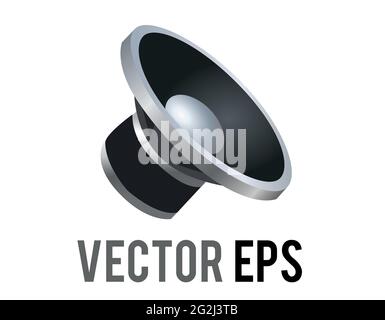 The isolated vector silver and black circle sound music speaker cone displayed icon without any sound waves Stock Vector