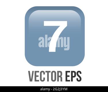 The isolated vector shiny and smooth gradient blue keycap white digit seven icon button with round corners Stock Vector
