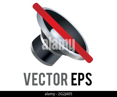 The isolated vector silver and black circle sound music muted speaker cone displayed icon without any sound waves Stock Vector