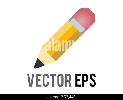 The isolated vector classic yellow pencil icon with sharpened tip, pink eraser, used for content concerning writing, drawing and schooling Stock Vector