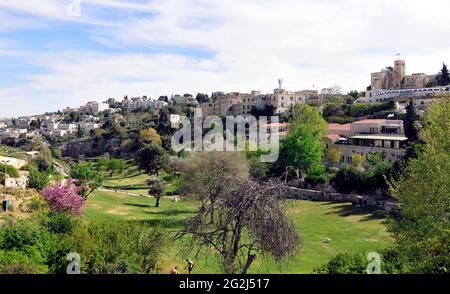 A view of Gei Ben-Hinnom (“valley of the son of Hinnom”). It flows into the Kidron valley and the Judean desert. Stock Photo