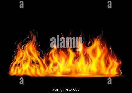 Realistic fire flame on black background Stock Vector