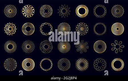 Set of luxury ornamental design set in gold color on dark blue background Stock Vector