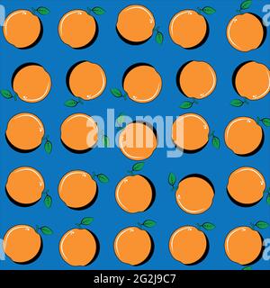 Vector seamless pattern with fruits oranges on a blue background. seamless summer pattern background vector format Stock Vector