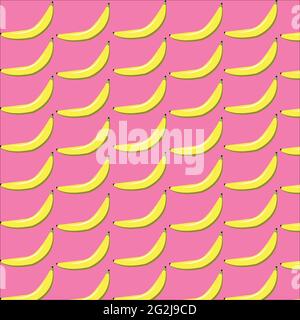 Fruit pattern from fresh yellow bananas on a pink background. creative summer concept. Stock Vector