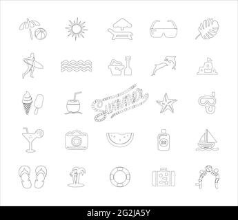 Summer holiday  thin black line icon set Stock Vector