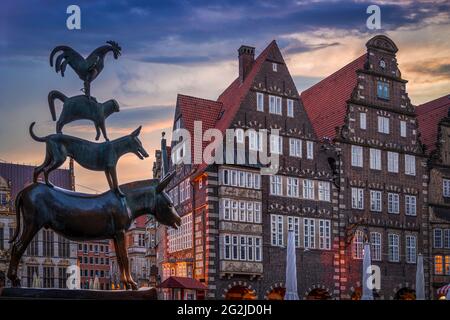 Famous statue of the Town Musicians in the old town of Bremen, Germany Stock Photo