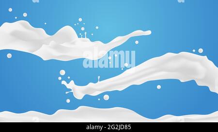 white liquid splash realistic drops and splashes on blue background fruits juice splashing concept horizontal Stock Vector