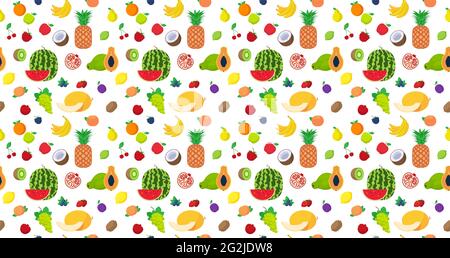 set various fresh juicy fruits seamless pattern collection healthy natural food concept horizontal Stock Vector