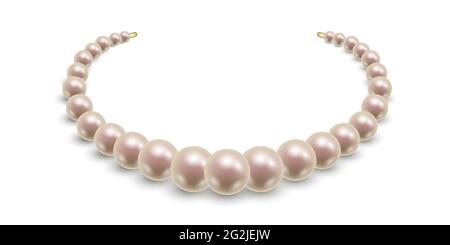 Pearl necklace isolated. Pink pearl beads on shite background. Elegant jewelry accessory. Vector illustration Stock Vector