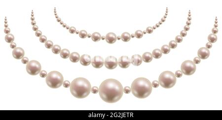 Pearl necklace isolated. Pink pearl beads on white background. Jewelry accessory for woman. Vector illustration Stock Vector