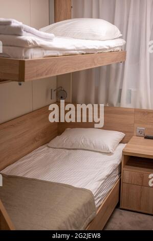 bunk bed in a cabin on a river cruise ship