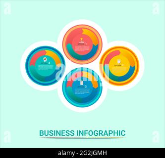 Business infographic template with four options circle arrow on green background with blue, green, yellow and orange color Stock Vector