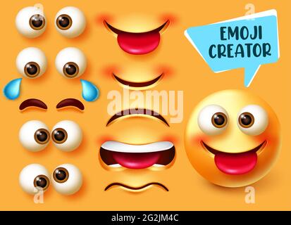 Emojis smiley creator happy vector set. Emoji maker character kit with ...