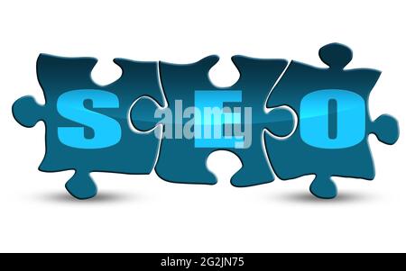SEO word on puzzle isolated on white, 3D rendering Stock Photo