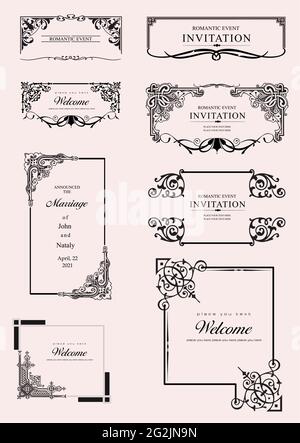 Black ornament on white background. Can be used as invitation card. Vector illustration Stock Vector
