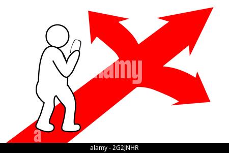 Cartoon character and crossroads, make your choice, 3D rendering Stock Photo