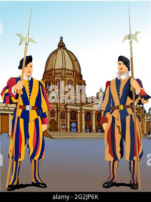Swiss Guards of Vatican City. 3d vector illustration Stock Vector
