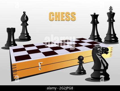 Chess pieces and chessboard. 3d vector color illustration Stock Vector