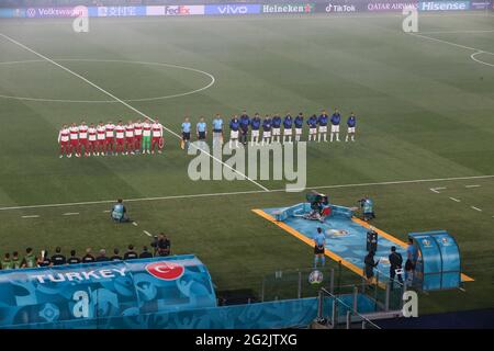 Rome, Italy, 11th June 2021. The two teams and officials line up prior to the UEFA European Championships 2020 match at Stadio Olimpico, Rome. Picture credit should read: Jonathan Moscrop / Sportimage Credit: Sportimage/Alamy Live News Credit: Sportimage/Alamy Live News Stock Photo