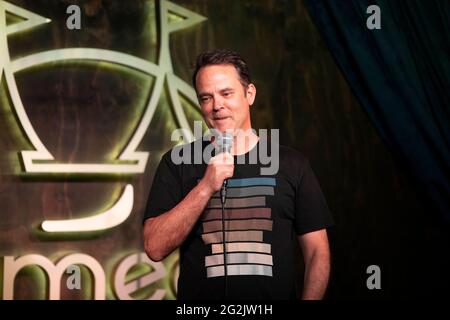 Los Angeles, USA. 11th June, 2021. Greg Baldwin performs at The Shindig Show debut at the Comedy Chateau, Los Angeles, CA on June 11, 2021 Credit: Eugene Powers/Alamy Live News