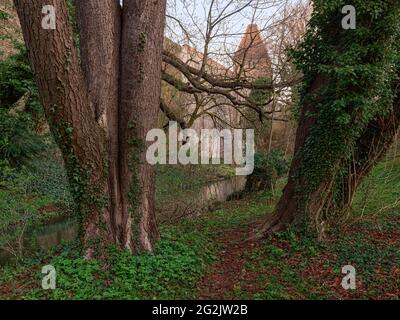 Tower, water tower, wall, city wall, brick wall, brick, historical building, canal, Lech Canal, UNESCO, UNESCO world heritage, world heritage monument, monument, listed, UNESCO world heritage site, world heritage site, place of interest, historical place of interest, place of interest Stock Photo