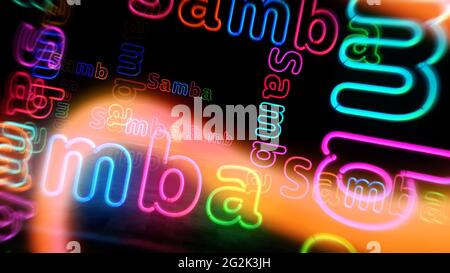 Samba symbol neon symbol. Light color bulbs with Brazil Rio de Janeiro ...