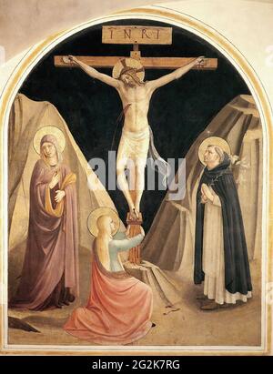 Fra Angelico -  Crucifixion with Virgin Mary Magdalene St Dominic 1442 Stock Photo