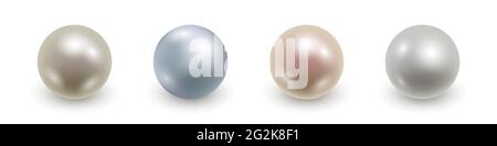 Set of realistic 3d pearls isolated. Vector illustration Stock Vector