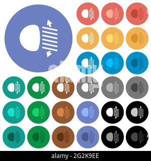 Headlight level adjustment multi colored flat icons on round backgrounds. Included white, light and dark icon variations for hover and active status e Stock Vector