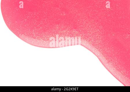 Flow down pink slime with golden glitter particle as border with smooth edge isolated on white background. Stock Photo