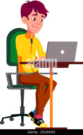 young boy communicate with parents on laptop cartoon vector Stock Vector