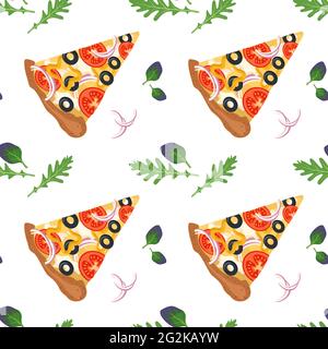 Bright seamless pattern with slices of pizza Stock Vector