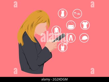 Girl shopping online by smartphone vector illustration Stock Vector