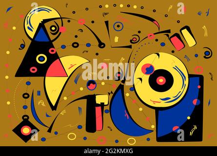 abstract composition , fancy   colorful shapes , blue , red , yellow on ocher background Stock Vector