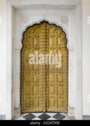 Gold Gate in the City Palace of Jaipur in Rajasthan India. Stock Photo