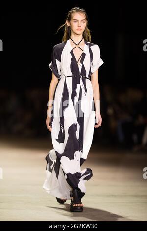 A model walks the runway during the KITX show during the Afterpay Australian Fashion Week Resort 2022 Collections at Carriageworks on June 2, 2021 in Stock Photo