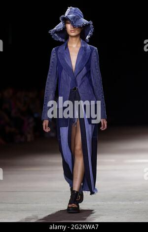 A model walks the runway during the KITX show during the Afterpay Australian Fashion Week Resort 2022 Collections at Carriageworks on June 2, 2021 in Stock Photo