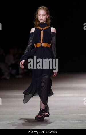 A model walks the runway during the KITX show during the Afterpay Australian Fashion Week Resort 2022 Collections at Carriageworks on June 2, 2021 in Stock Photo