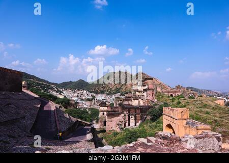 Amer Fort is located on the top of the Aravalli hill in the Pink City of Rajasthan in the state of Rajasthan. This view from amer fort. Stock Photo