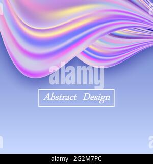 Rainbow pastel wave background. Holographic color flow, purple and blue wavy swirl drapery border for poster or banner. Abstract vector illustration Stock Vector
