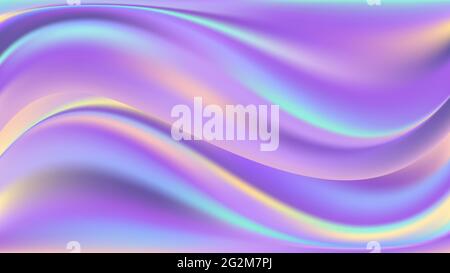Rainbow pastel wavy background. Holographic color flow waves and swirl, smooth silk texture, abstract backdrop, trendy design for poster or banner. Ve Stock Vector