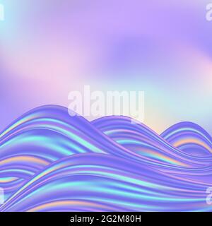 Holographic wavy background, rainbow color flowing waves and swirls, pastel palette. Magic fantasy decorative pattern, abstract vector illustration. Stock Vector