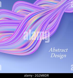 Holographic pastel wave background, purple and blue color flow liquid texture. Modern trendy design for poster or banner. Abstract vector illustration Stock Vector